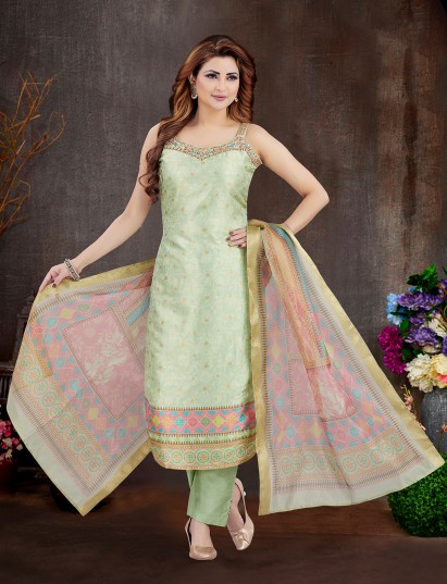 Pista green silk traditional straight cut suit