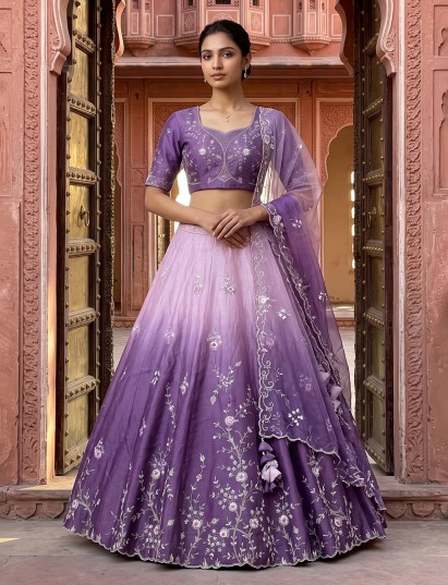 Purple ombre floral lehenga choli with dupatta