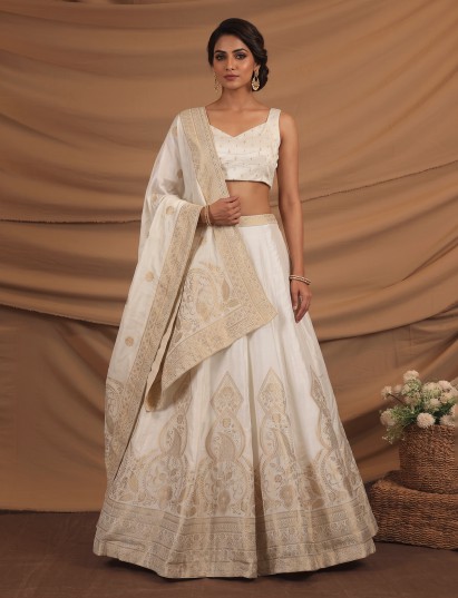 White elegant cotton silk lehenga choli