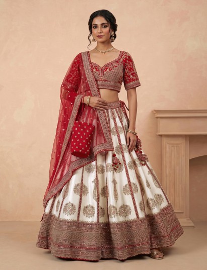 Off white bridal raw silk lehenga choli