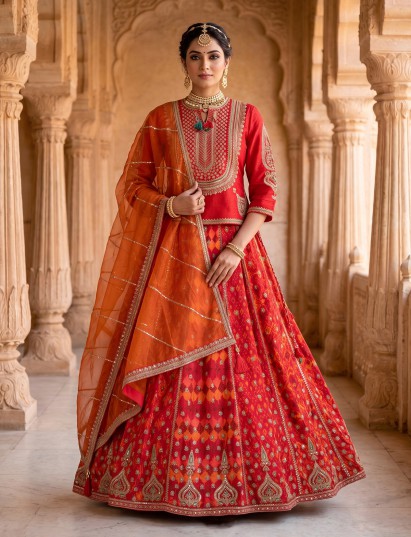 Regal red silk rajasthani wedding lehenga choli set
