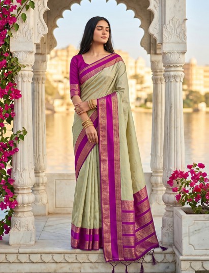 Timeless sage green zari woven soft silk saree