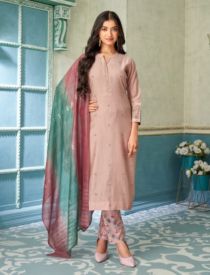 Dusty rose pink printed cotton silk salwar suit