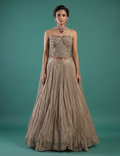 Beige silk designer lehenga choli for wedding