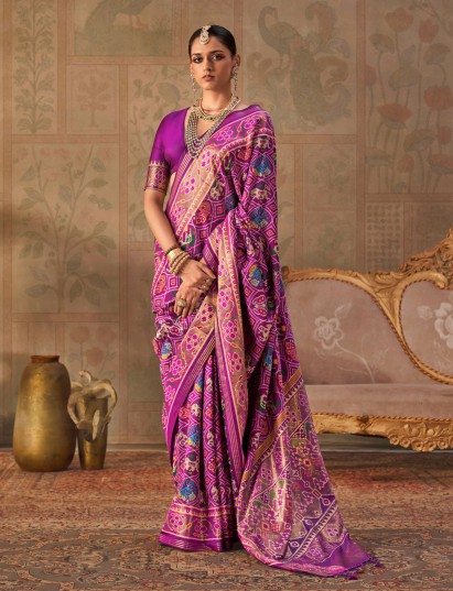 Rani magenta premium Patola silk saree with blouse