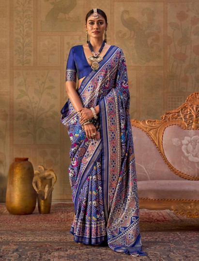 Blue woven designer silk saree with blouse piece