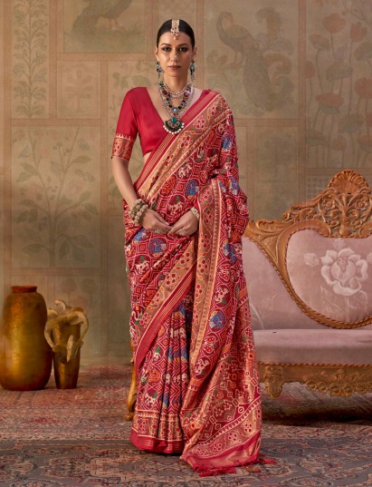 Red traditional Patola silk saree for women