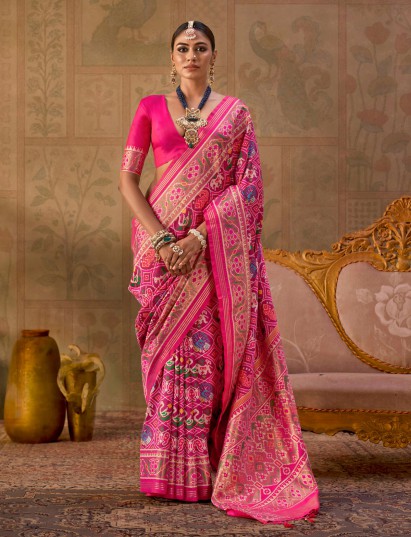 Pink elegant Patola silk saree for celebrations