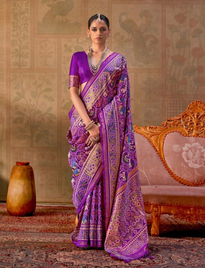 Purple festive designer silk saree for women