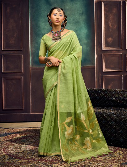 Green premium ethnic munga silk saree