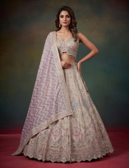 Light purple embellished silk bridal lehenga choli set