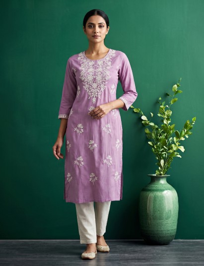 Lavender purple designer cotton silk ethnic kurti