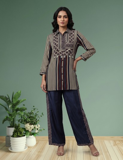 Multi printed designer short tunic palazzo for women