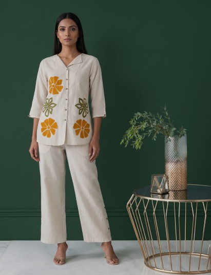 White cotton linen elegant co ord set with stylish palazzo