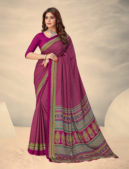 Rani pink crepe silk charming printed saree for casual elegance