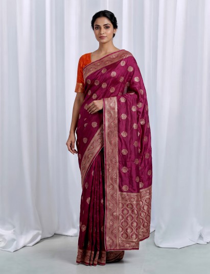 Luxury wine dola silk saree for reception and party wear