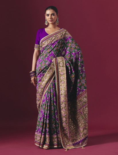 Purple art patola silk festive saree with classic ethnic craftsmanship