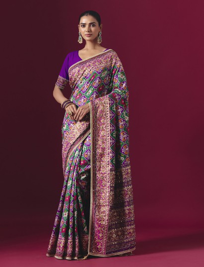 Purple and green art patola silk saree with timeless ethnic beauty