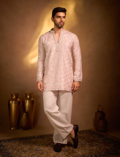 Light lavender tissue silk premium kurta pajama