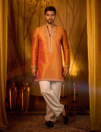 Rust yellow soft silk premium kurta pajama