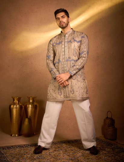 Steel blue tissue silk festive kurta suit