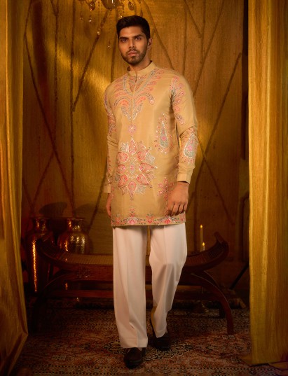 Light olive tissue silk statement kurta pajama