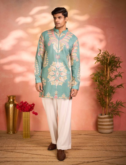 Sky blue tissue silk designer kurta suit