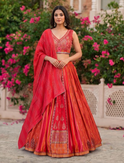 Red royal heritage embroidered festive lehenga statement attire
