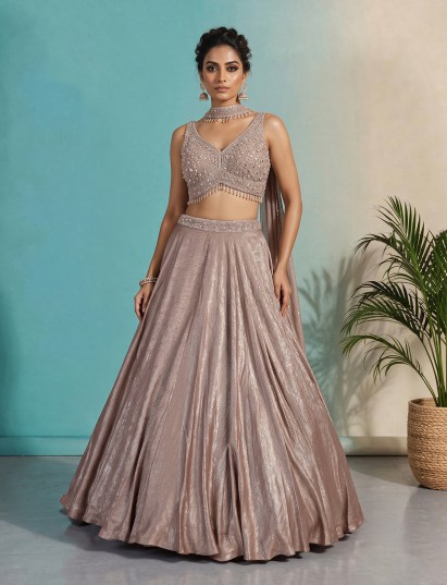 Onion pink tissue silk party wear lehenga ensemble