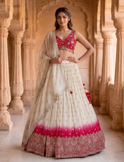 Rani pink ombre sheen silk festive lehenga choli