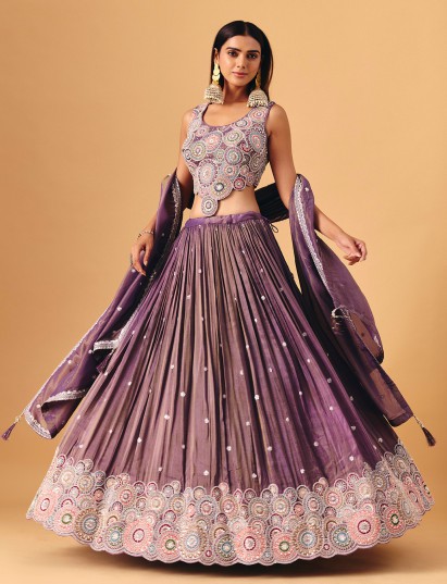 Pastel purple silk lehenga choli subtle festive wear for women