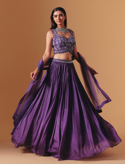 Dark purple chiffon georgette designer lehenga choli with festive glamour