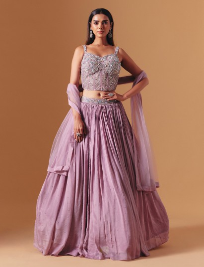 Lavender purple chiffon georgette designer lehenga choli for party elegance