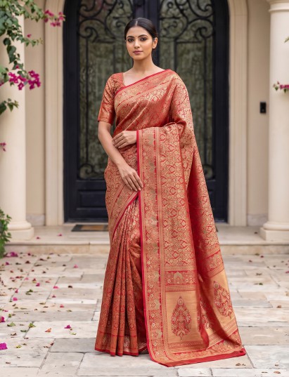 Rani pink art tissue kanjivaram heritage saree
