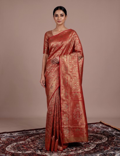Red art tissue kanjivaram banarasi festive saree