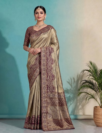Purple art tissue kanjivaram heritage saree for women