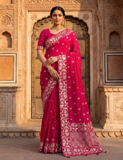 Rani pink silk festive wear saree