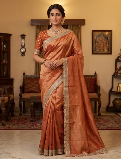 Orange radiant resham crafted festive saree