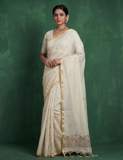 Off white sparkling cutdana festive saree