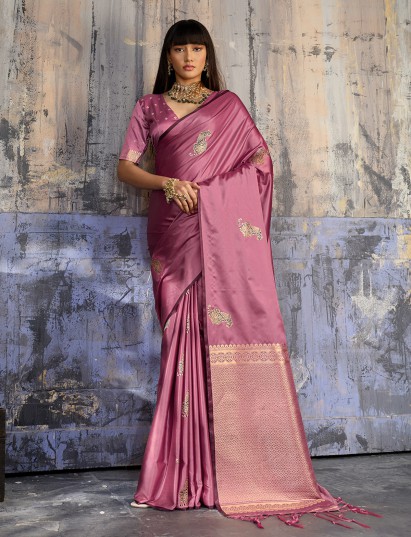 Pink graceful zari artistry wedding saree elegance