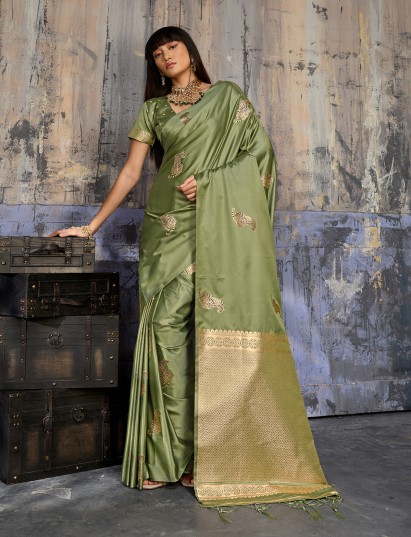 Pista green royal woven saree festive sophistication