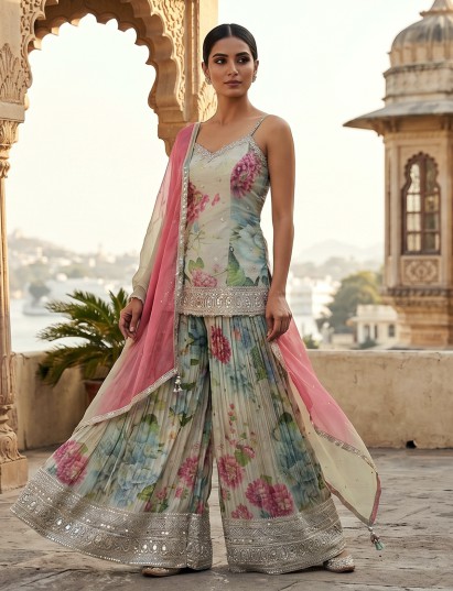Beige blooming floral radiance festive couture attire