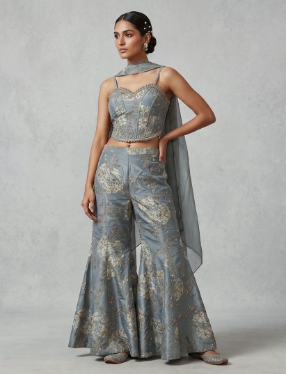 Grey moonlit shimmer sharara festive couture attire