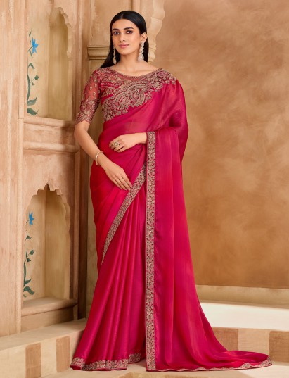 Pink rosy elegance festive saree glamour