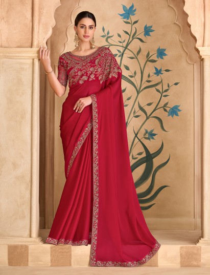 Red royal drape festive saree magnificence