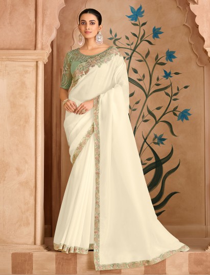 White pearl glow silk saree elegance