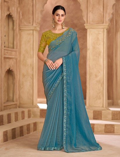 Sky blue ethereal tissue festive saree glamour