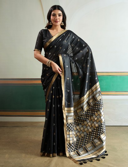 Black majestic heritage weave festive silk saree