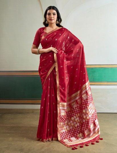 Red royal festive weave silk saree splendor