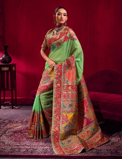 Green royal garden inspired festive saree charm
